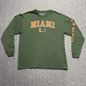 Miami Hurricanes UM Long Sleeve T-Shirt Men's Large Green Football Canes Cotton